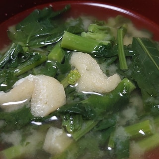 青菜(のらぼう菜)と油揚げのお味噌汁